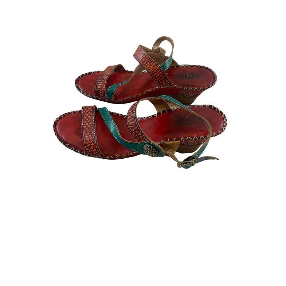 L'Artiste Women's Red Leather Wearable Art Sandals - 40